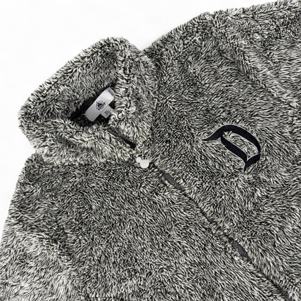 Disney Jacket Mens XL Gray Full Zip High Pile Fleece Sherpa Disneyland D Logo